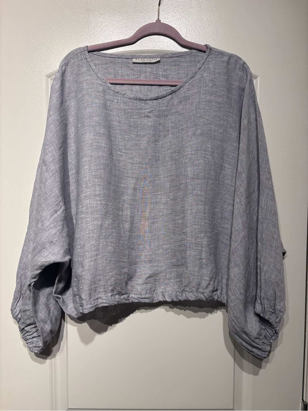 bryn Walker Light Gray Linen-Blend Balloon Sleeve Tunic Top